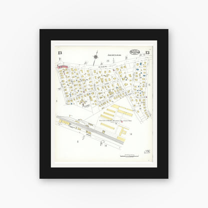 Old map wall art mockup — black gallery frame with white mat — Sanborn Fire Insurance Map from Watertown, Middlesex County, Massachusetts (1923), Sheet #0013