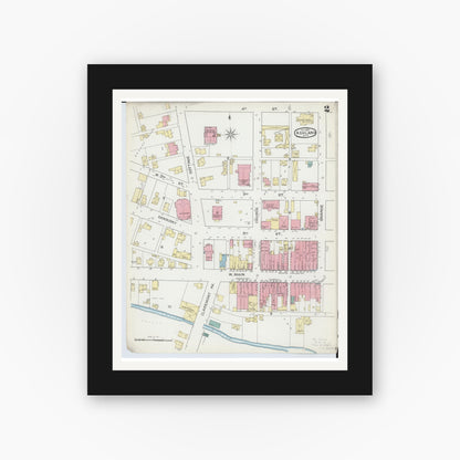 Old map wall art mockup — black gallery frame with white mat — Sanborn Fire Insurance Map from Ashland, Ashland County, Ohio (1893), Sheet #0002