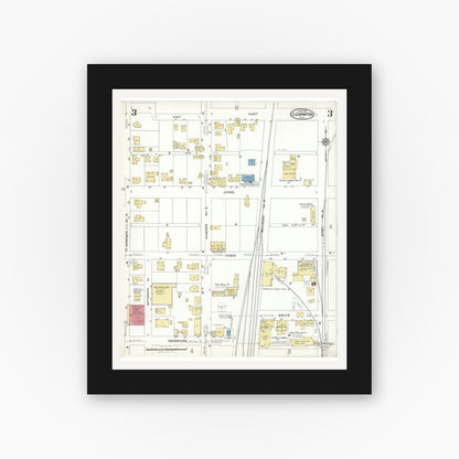 Old map wall art mockup — black gallery frame with white mat — Sanborn Fire Insurance Map from Clearwater, Pinellas County, Florida (1923), Sheet #0003