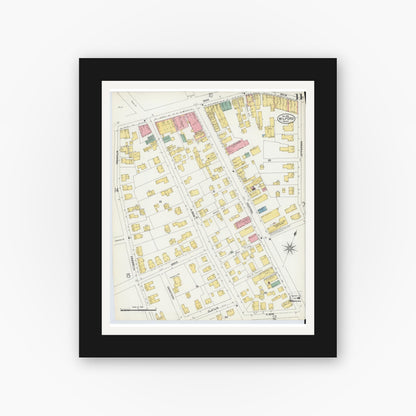 Old map wall art mockup — black gallery frame with white mat — Sanborn Fire Insurance Map from Milford, Worcester County, Massachusetts (1903), Sheet #0011