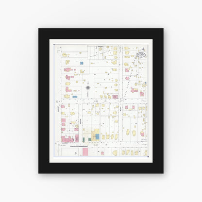 Old map wall art mockup — black gallery frame with white mat — Sanborn Fire Insurance Map from Fulton, Callaway County, Missouri (1910), Sheet #0004