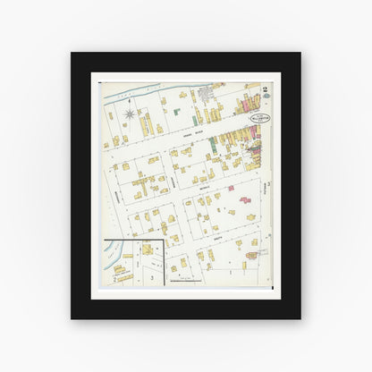 Old map wall art mockup — black gallery frame with white mat — Sanborn Fire Insurance Map from Williamston, Ingham County, Michigan (1899), Sheet #0002