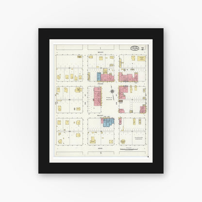 Old map wall art mockup — black gallery frame with white mat — Sanborn Fire Insurance Map from Celina, Collin County, Texas (1920), Sheet #0002