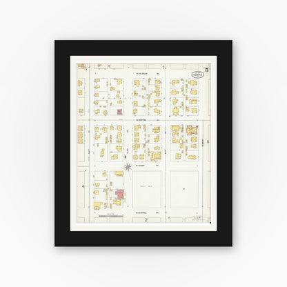 Old map wall art mockup — black gallery frame with white mat — Sanborn Fire Insurance Map from Temple, Bell County, Texas (1900), Sheet #0005