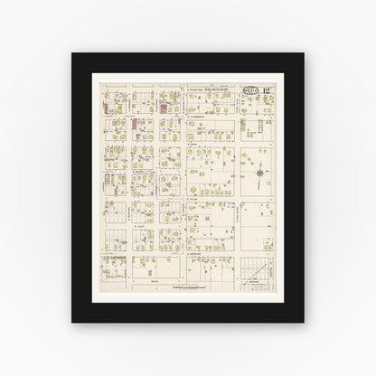 Old map wall art mockup — black gallery frame with white mat — Sanborn Fire Insurance Map from Mexia, Limestone County, Texas (1922), Sheet #0012