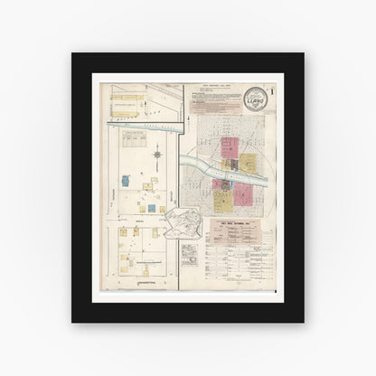 Old map wall art mockup — black gallery frame with white mat — Sanborn Fire Insurance Map from Llano, Llano County, Texas (1942) - Complete Map Set