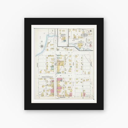 Old map wall art mockup — black gallery frame with white mat — Sanborn Fire Insurance Map from Hutchinson, Mcleod County, Minnesota (1899), Sheet #0002