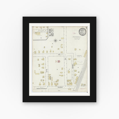 Old map wall art mockup — black gallery frame with white mat — Sanborn Fire Insurance Map from Savannah, Wayne County, New York (1890), Sheet #0001