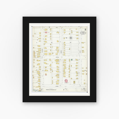 Old map wall art mockup — black gallery frame with white mat — Sanborn Fire Insurance Map from Leetonia, Columbiana County, Ohio (1903), Sheet #0005