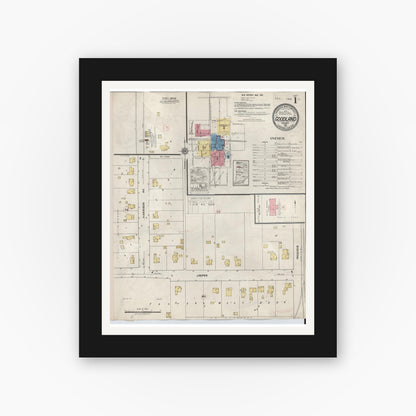 Old map wall art mockup — black gallery frame with white mat — Sanborn Fire Insurance Map from Goodland, Newton County, Indiana (1933) - Complete Map Set