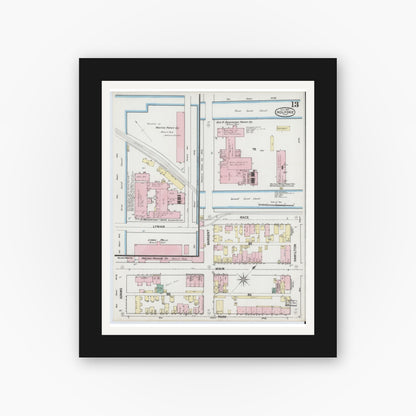Old map wall art mockup — black gallery frame with white mat — Sanborn Fire Insurance Map from Holyoke, Hampden County, Massachusetts (1889), Sheet #0013