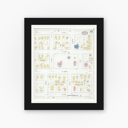 Old map wall art mockup — black gallery frame with white mat — Sanborn Fire Insurance Map from Rochester, Olmsted County, Minnesota (1909), Sheet #0011
