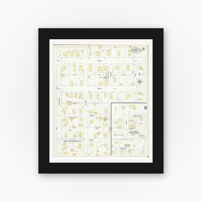 Old map wall art mockup — black gallery frame with white mat — Sanborn Fire Insurance Map from Lawrenceville, Lawrence County, Illinois (1908), Sheet #0003