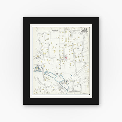 Old map wall art mockup — black gallery frame with white mat — Sanborn Fire Insurance Map from Ridgewood, Bergen County, New Jersey (1916), Sheet #0030
