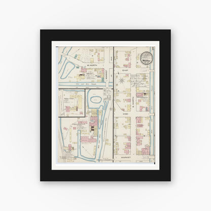 Old map wall art mockup — black gallery frame with white mat — Sanborn Fire Insurance Map from Waverly, Pike County, Ohio (1885) - Complete Map Set