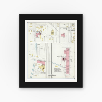 Old map wall art mockup — black gallery frame with white mat — Sanborn Fire Insurance Map from Kalamazoo, Kalamazoo County, Michigan (1896), Sheet #0019