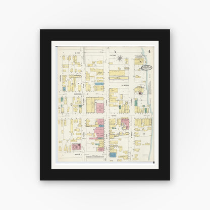 Old map wall art mockup — black gallery frame with white mat — Sanborn Fire Insurance Map from Cheboygan, Cheboygan County, Michigan (1907), Sheet #0004