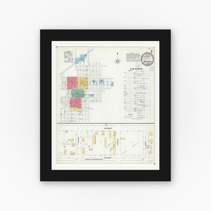 Old map wall art mockup — black gallery frame with white mat — Sanborn Fire Insurance Map from Monroe, Green County, Wisconsin (1900) - Complete Map Set