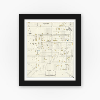 Old map wall art mockup — black gallery frame with white mat — Sanborn Fire Insurance Map from Winter Park, Orange County, Florida (1919), Sheet #0004