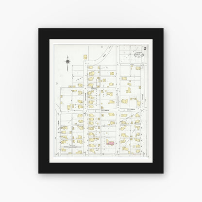 Old map wall art mockup — black gallery frame with white mat — Sanborn Fire Insurance Map from Danville, Hendricks County, Indiana (1920), Sheet #0002