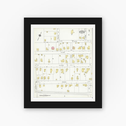 Old map wall art mockup — black gallery frame with white mat — Sanborn Fire Insurance Map from Brenham, Washington County, Texas (1920), Sheet #0007