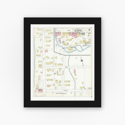 Old map wall art mockup — black gallery frame with white mat — Sanborn Fire Insurance Map from Shelburne Falls, Franklin County, Massachusetts (1910), Sheet #0002