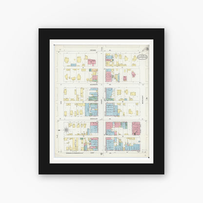 Old map wall art mockup — black gallery frame with white mat — Sanborn Fire Insurance Map from Kankakee, Kankakee County, Illinois (1896), Sheet #0003