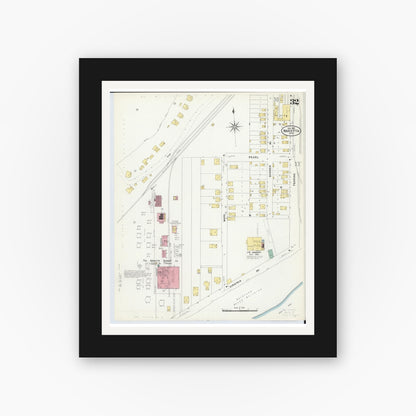 Old map wall art mockup — black gallery frame with white mat — Sanborn Fire Insurance Map from Marietta, Washington County, Ohio (1907), Sheet #0032