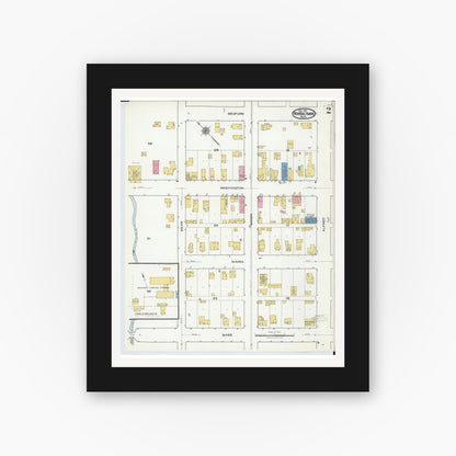 Old map wall art mockup — black gallery frame with white mat — Sanborn Fire Insurance Map from New Baltimore, Macomb County, Michigan (1921), Sheet #0002