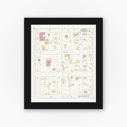 Old map wall art mockup — black gallery frame with white mat — Sanborn Fire Insurance Map from Little Falls, Morrison County, Minnesota (1915), Sheet #0004