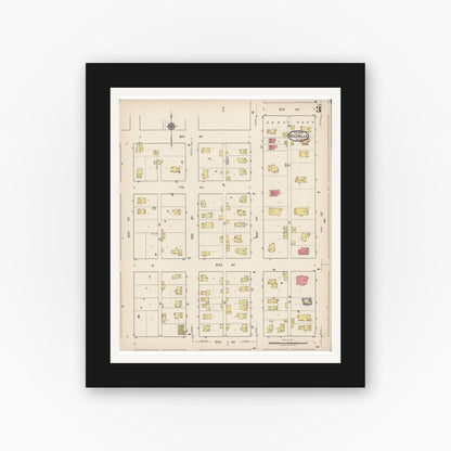 Old map wall art mockup — black gallery frame with white mat — Sanborn Fire Insurance Map from Rochelle, Ogle County, Illinois (1922), Sheet #0003
