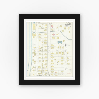 Old map wall art mockup — black gallery frame with white mat — Sanborn Fire Insurance Map from Newark, Wayne County, New York (1912), Sheet #0010