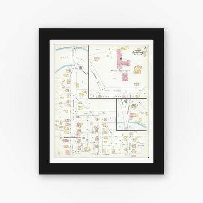 Old map wall art mockup — black gallery frame with white mat — Sanborn Fire Insurance Map from Watertown, Jefferson County, Wisconsin (1909), Sheet #0002