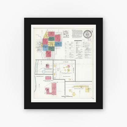 Old map wall art mockup — black gallery frame with white mat — Sanborn Fire Insurance Map from Macon, Macon County, Missouri (1909), Sheet #0001