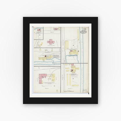 Old map wall art mockup — black gallery frame with white mat — Sanborn Fire Insurance Map from Defiance, Defiance County, Ohio (1893), Sheet #0011