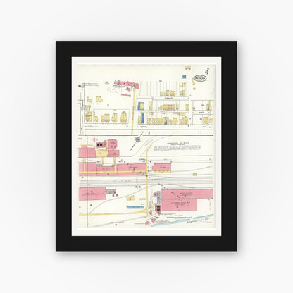 Old map wall art mockup — black gallery frame with white mat — Sanborn Fire Insurance Map from Natrona, Allegheny County, Pennsylvania (1921), Sheet #0006