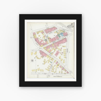 Old map wall art mockup — black gallery frame with white mat — Sanborn Fire Insurance Map from Middletown, Orange County, New York (1892), Sheet #0010