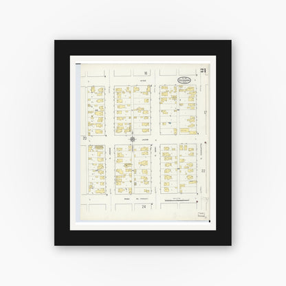 Old map wall art mockup — black gallery frame with white mat — Sanborn Fire Insurance Map from Escanaba, Delta County, Michigan (1913), Sheet #0021