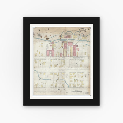 Old map wall art mockup — black gallery frame with white mat — Sanborn Fire Insurance Map from Mishawaka, Saint Joseph County, Indiana (1891), Sheet #0002