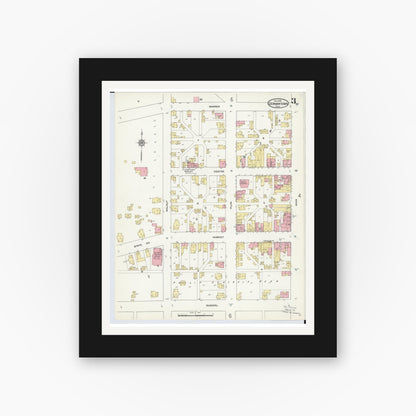 Old map wall art mockup — black gallery frame with white mat — Sanborn Fire Insurance Map from Germantown, Montgomery County, Ohio (1912), Sheet #0003