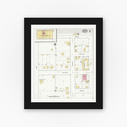 Old map wall art mockup — black gallery frame with white mat — Sanborn Fire Insurance Map from De Leon, Comanche County, Texas (1920), Sheet #0004