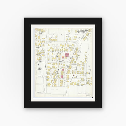 Old map wall art mockup — black gallery frame with white mat — Sanborn Fire Insurance Map from East Liverpool, Columbiana County, Ohio (1908), Sheet #0010