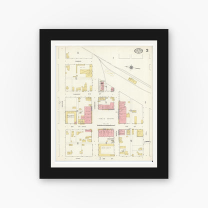 Old map wall art mockup — black gallery frame with white mat — Sanborn Fire Insurance Map from Garland, Dallas County, Texas (1915), Sheet #0003