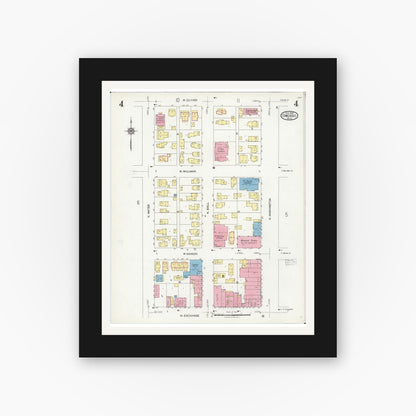 Old map wall art mockup — black gallery frame with white mat — Sanborn Fire Insurance Map from Owosso, Shiawassee County, Michigan (1924), Sheet #0004