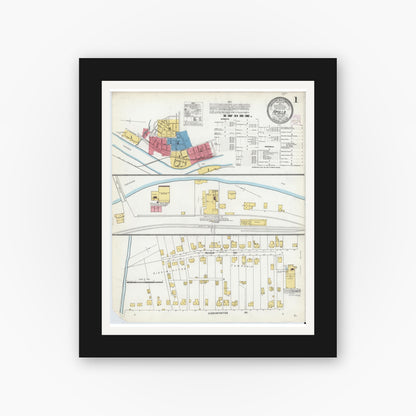 Old map wall art mockup — black gallery frame with white mat — Sanborn Fire Insurance Map from Apollo, Armstrong County, Pennsylvania (1904), Sheet #0001
