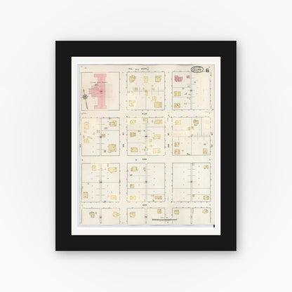 Old map wall art mockup — black gallery frame with white mat — Sanborn Fire Insurance Map from Celina, Collin County, Texas (1944), Sheet #0006