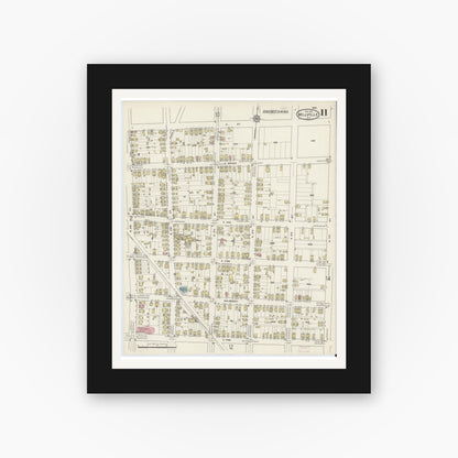 Old map wall art mockup — black gallery frame with white mat — Sanborn Fire Insurance Map from Millville, Cumberland County, New Jersey (1915), Sheet #0011