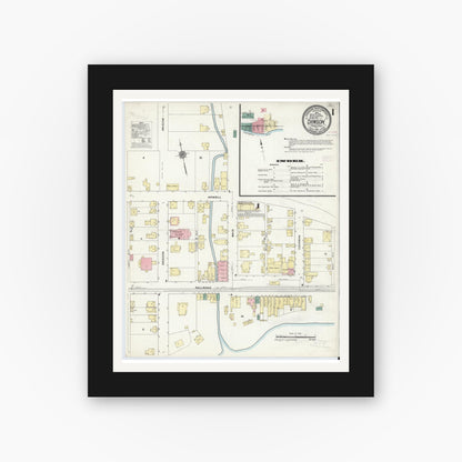 Old map wall art mockup — black gallery frame with white mat — Sanborn Fire Insurance Map from Dawson, Fayette County, Pennsylvania (1910), Sheet #0001