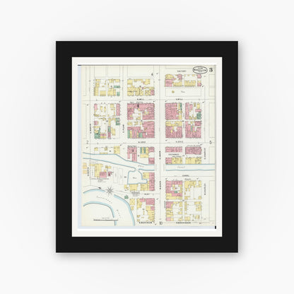 Old map wall art mockup — black gallery frame with white mat — Sanborn Fire Insurance Map from Massillon, Stark County, Ohio (1896), Sheet #0003