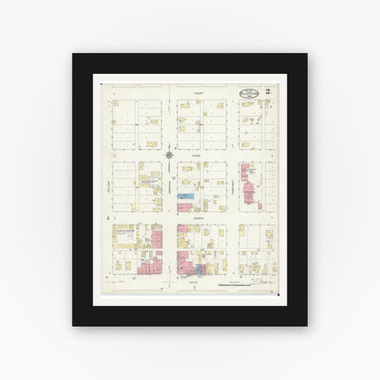 Old map wall art mockup — black gallery frame with white mat — Sanborn Fire Insurance Map from Belle Plaine, Scott County, Minnesota (1914), Sheet #0002